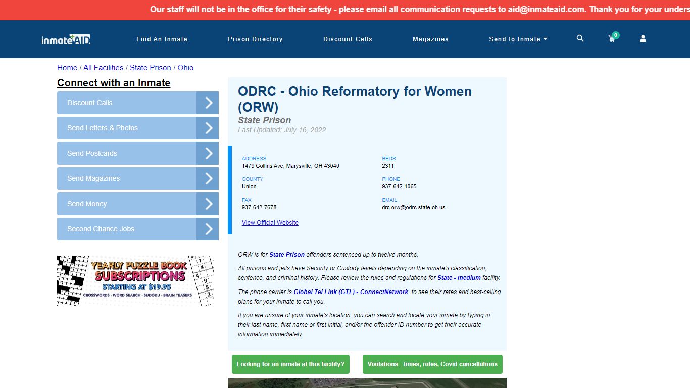 ODRC - Ohio Reformatory for Women (ORW) & Inmate Search ...